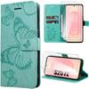 Protective Case - BOOLING - for Samsung Galaxy S25 FE - Green Leather Effect Butterfly Pattern - 2 Screens