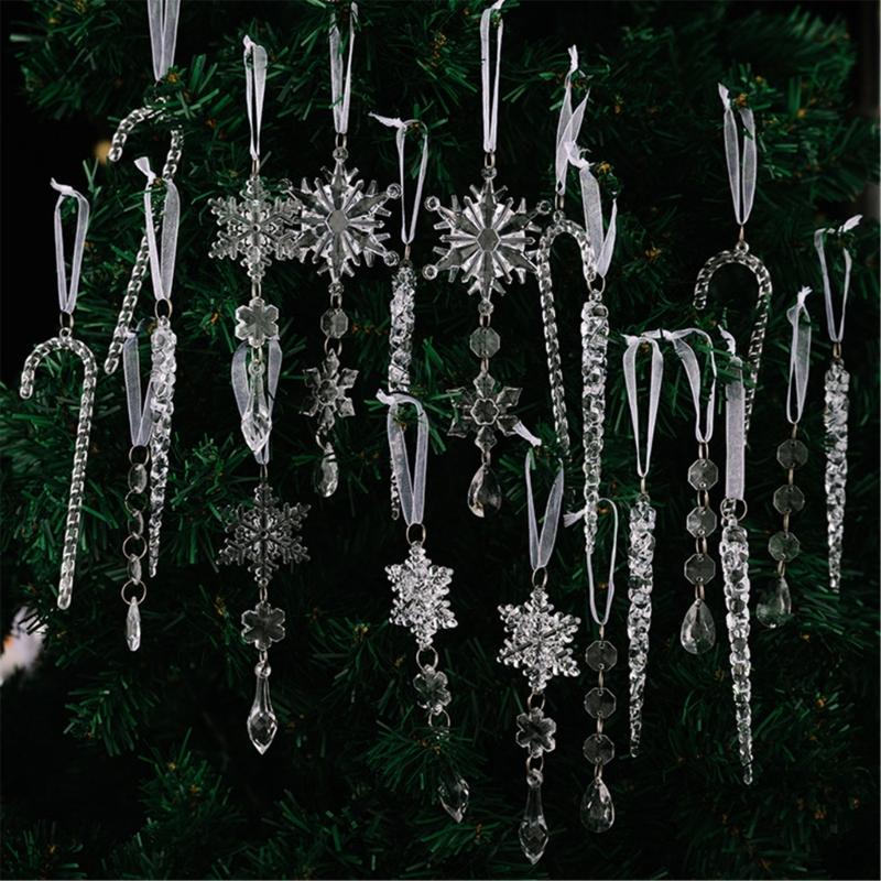 20PCS Clear Shatterproof Icicle Christmas Ornament Durable Portable Hanging Decors For Tree Door Curtain Holiday Decoration