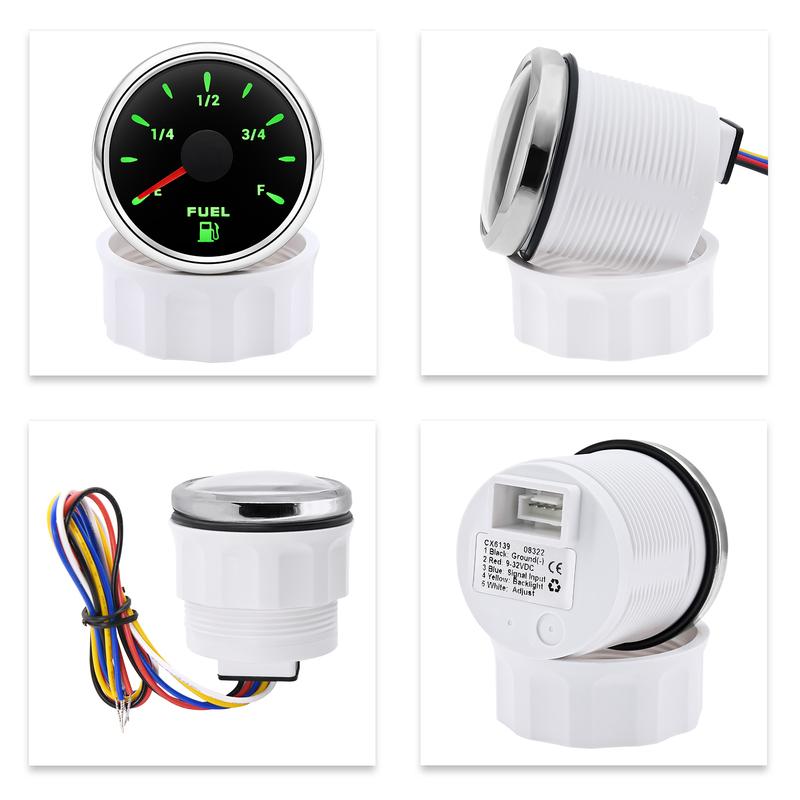 7 Color Backlight 52mm Fuel Level Tank Oil Level Gauge E-F Pointer Digit Gar Fuel Meter For 0-190 Ohm Oil Level Sensor Car Marin