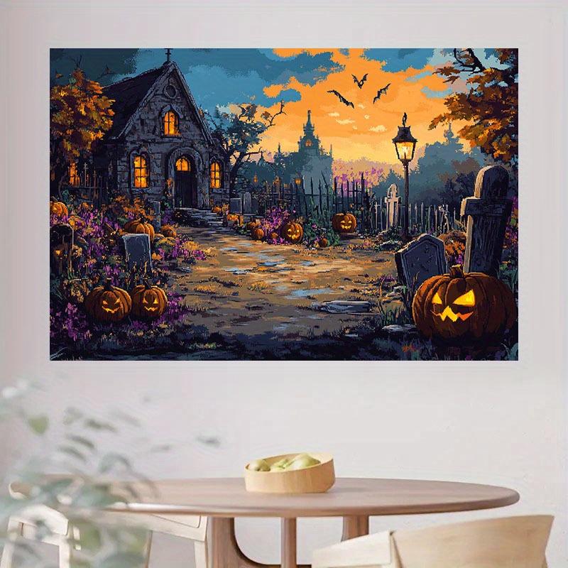 1Pcs Mysterious Castle Pumpkin Lantern Halloween Background Cloth  Ghostly Twilight Atmosphere Jumps Waves