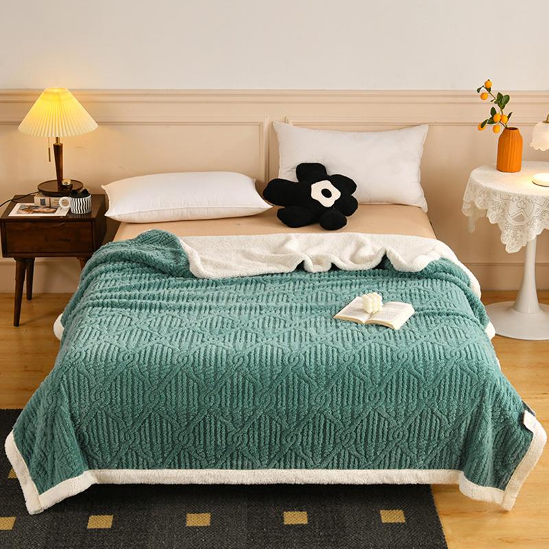 Jacquard Taffeta Cotton Fleece Blanket Double Layer Lambswool Cover Blanket Casual Air Conditioning Blanket