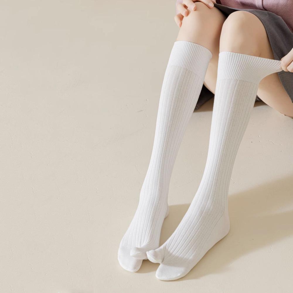 Knitted JK Calf Long Socks Thin Mid-tube Stocking Women All Match Two Toe Stockings Lolita