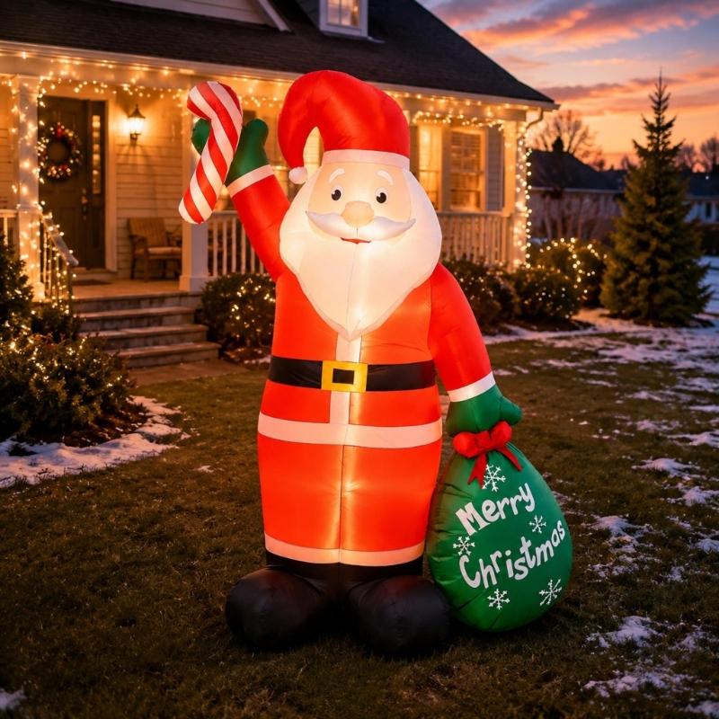 Polyester Inflatable Santa Figure with Sewn Construction, Integrated LED Lights and Electric Inflation for Christmas Shops and Event Venues