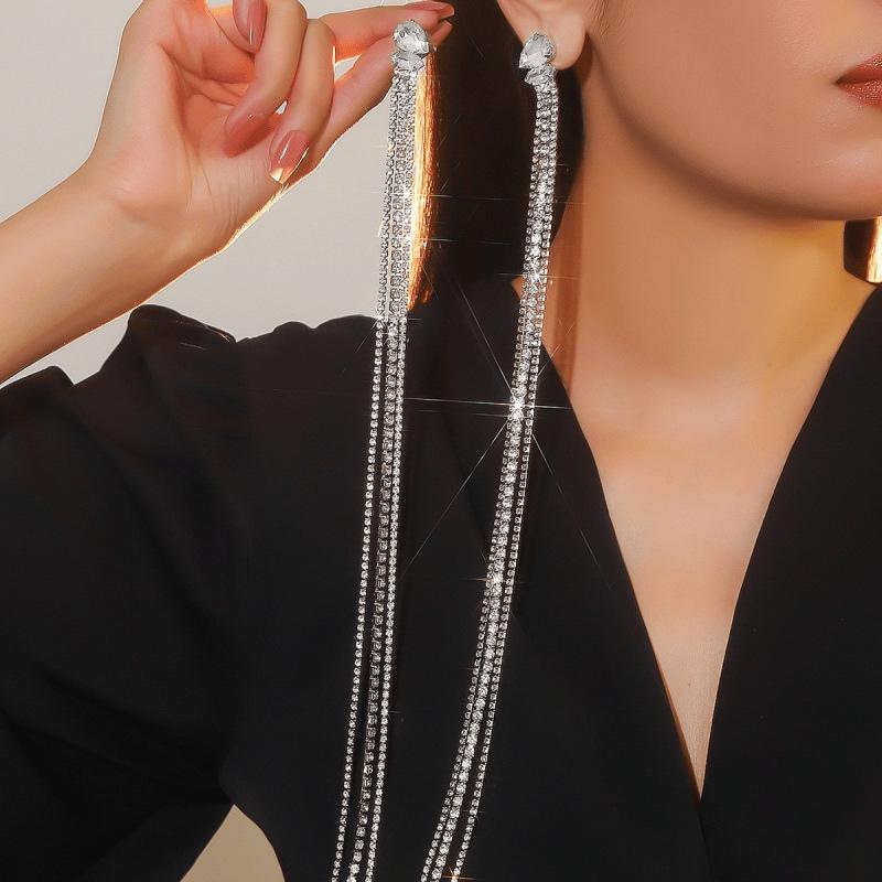 S925 Silver Inlaid Tassel Earrings: Trendy Long Dangle Earrings for Women
