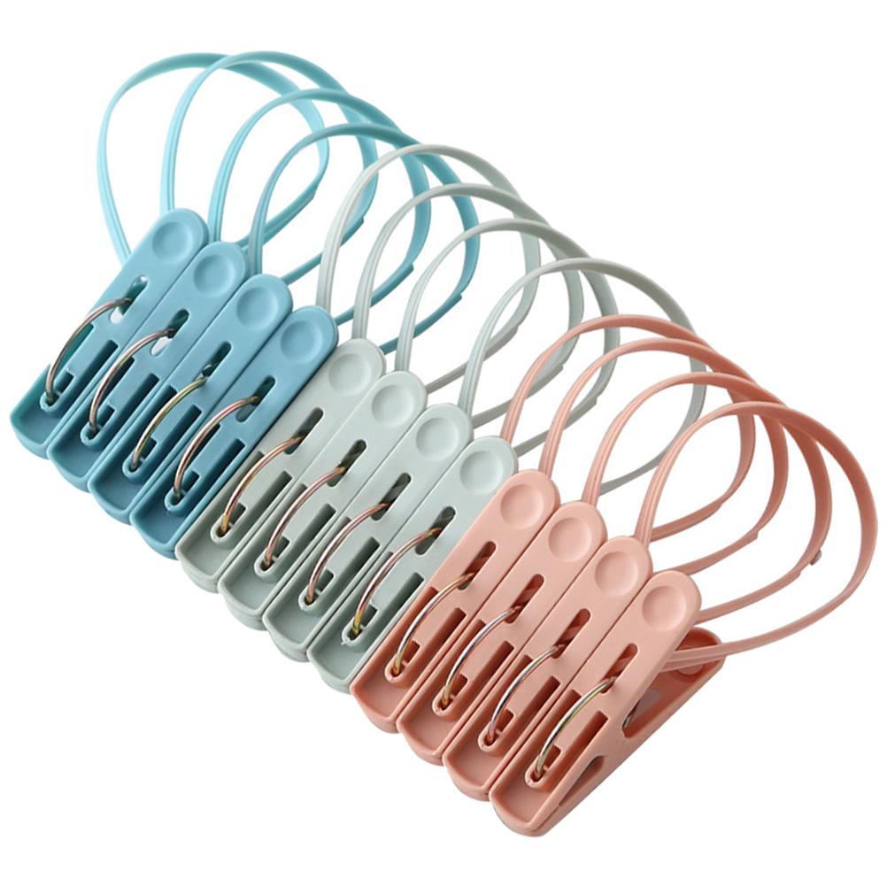 12Pcs Windproof Clothespins Anti Slip Drying Clips With Rope Household Quilt Clips Multipurpose Laundry Pegs Blanket Clamps