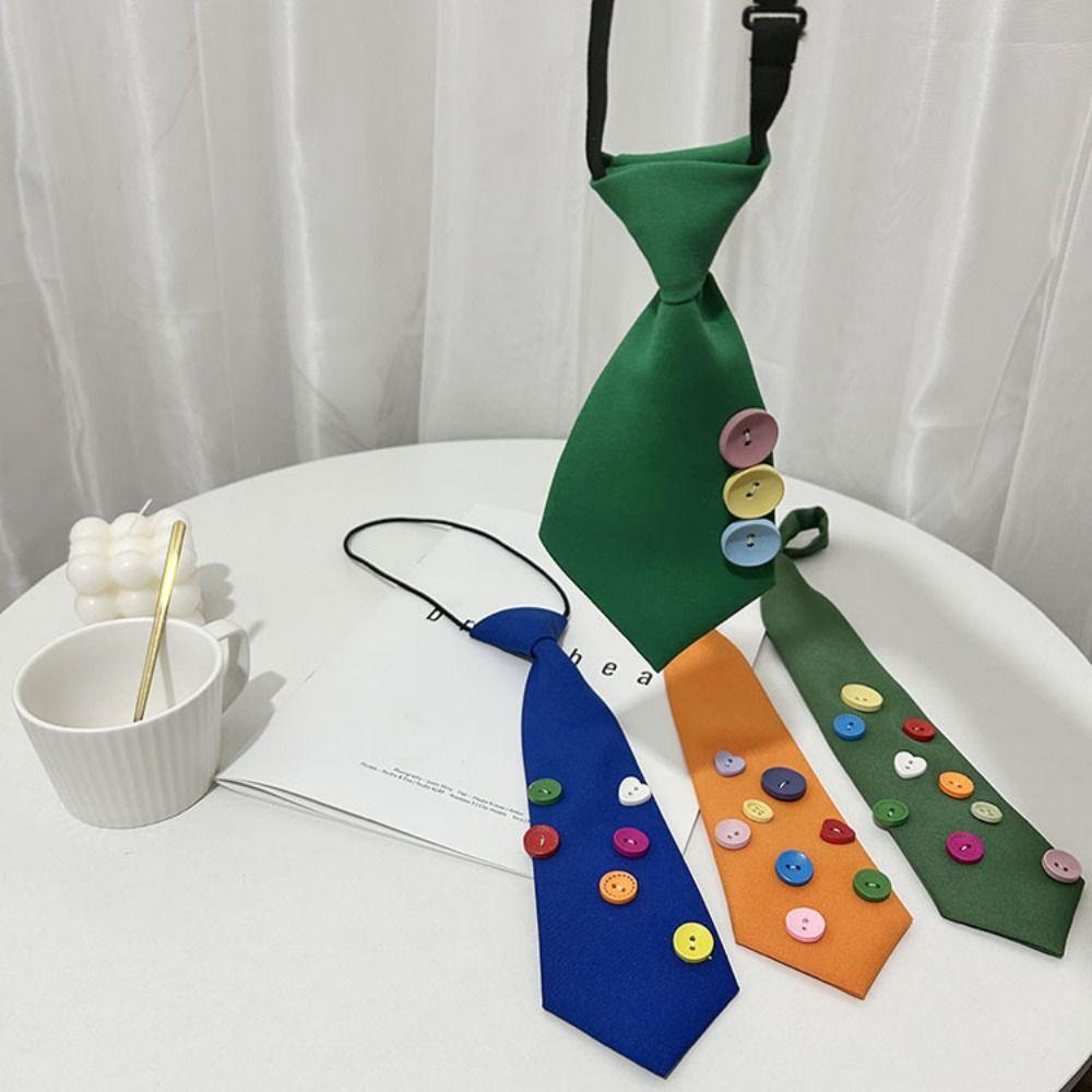 Multicolor Lazy Neckties Colorful Buttons Rubber Band Tie Creative Shirt Tie  School Uniform