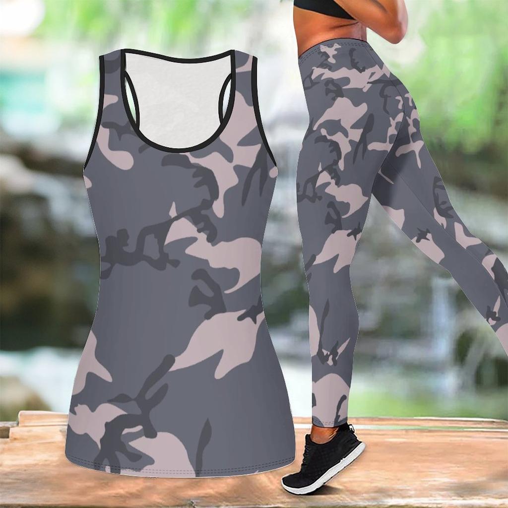 Geometry and Graffiti Pattern Print Yoga Outfit for Women Fashion Workout Leggings Fitness Sports Casual Yoga Set Sports Suit