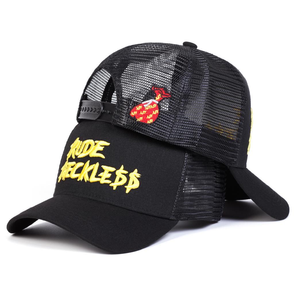 Unisex RUDE RECKLE Letter Embroidery Baseball Net Caps Spring and Summer Outdoor Adjustable Casual Hats Sunscreen Hat