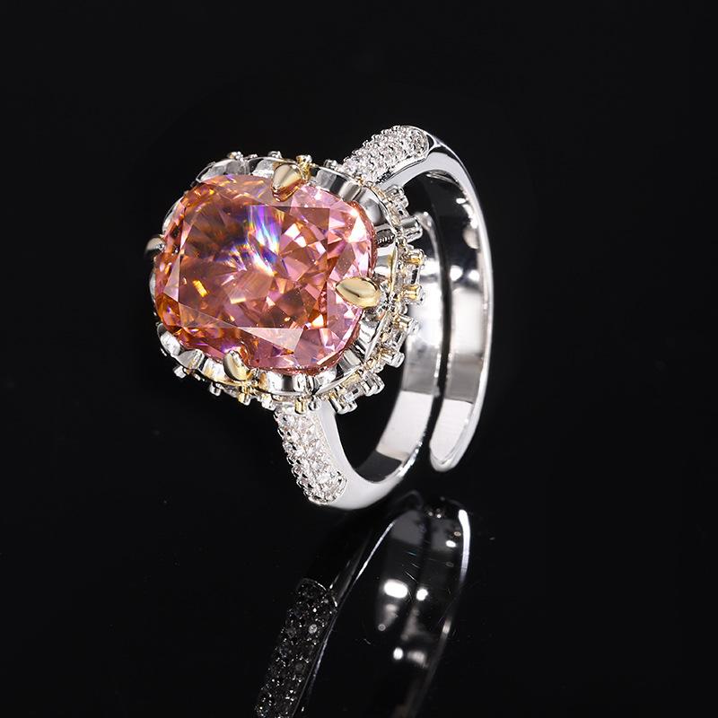 Jewelry Copper Bottom Gold-Plated High Carbon Diamond Ice Flower Cut Square Diamond Copper Inlaid Ring Female 10 * 12