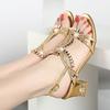 Sommer Damenmode Zehenfrei Glänzende Strassschnalle Dicke Hohe Absätze Sandalen Strass Gladiator Hochzeit Kleidschuhe