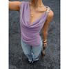Womens Cowl Neck Sleeveless Blouse With Metal Button Shoulder Detail Casual Solid Color Tank Top