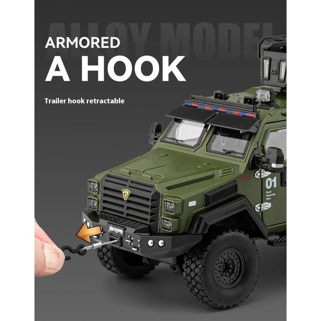 1/24 Scale Sword Toothed Tiger Explosion Proof Car Model Police Armored Off Road Vehicles Alloy Diecast Simulated Collectibles Present