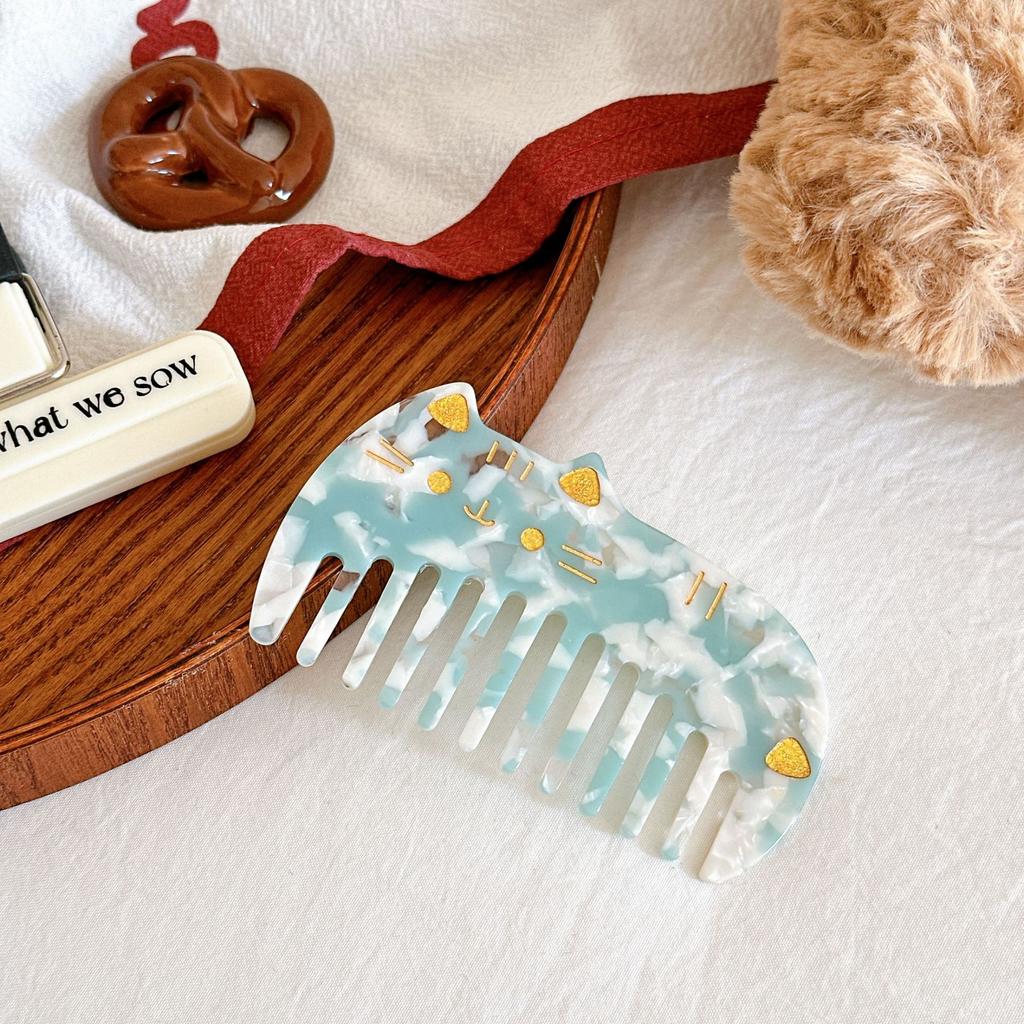 Korean Acetate Wide Tooth Comb for Women  Vintage Cute Cat Design Travel Portable Leopard Print Anti Static Kids Hair Comb