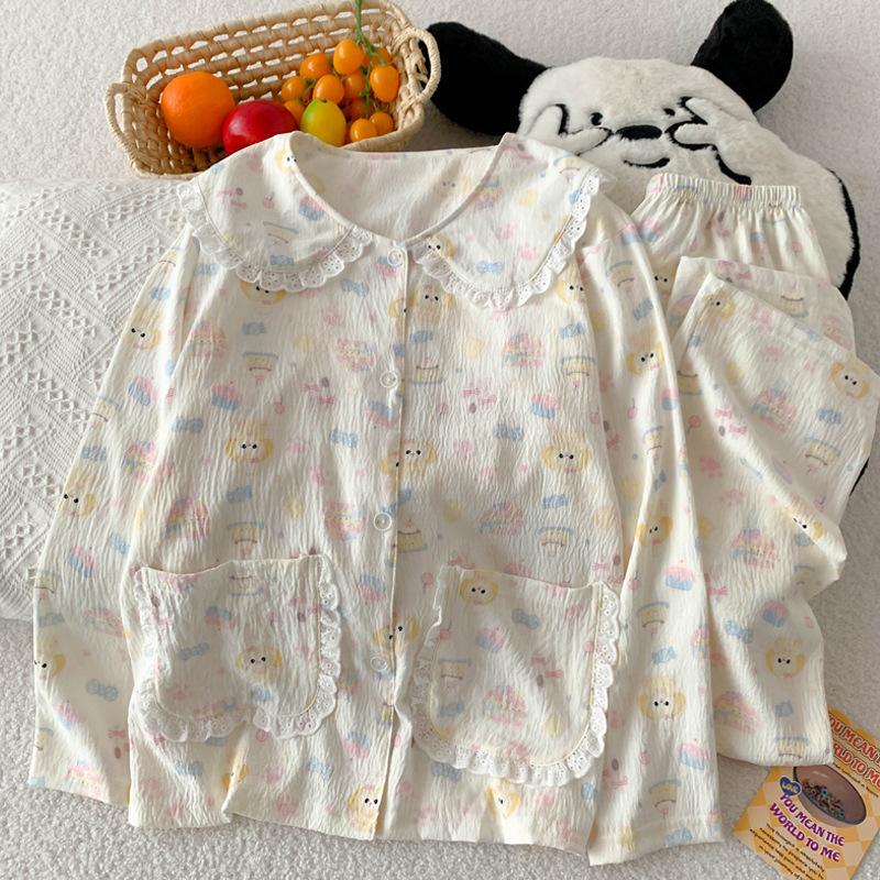Super Cute Chef Cake Lace Doll Collar Pajamas Women'S Spring And Autumn New Cloud Cotton Long-Sleeved Loungewear Set