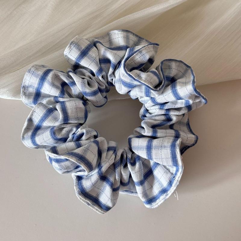 Blue and White Checkered Fabric Hair Band for Short Ponytails, Elegant and Versatile Headband for Updos