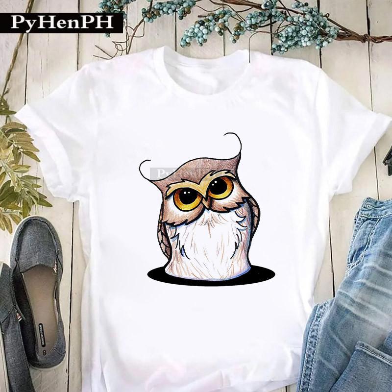 Womens Personalized Owl Print Graphic TShirt Short Sleeve Round Neck Summer Fashion Trend Aesthetic Top