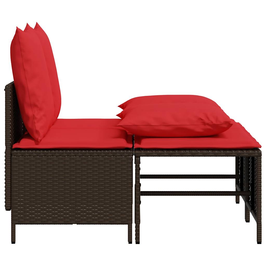 4 Piece Garden Sofa Set with Cushions Brown Poly Rattan