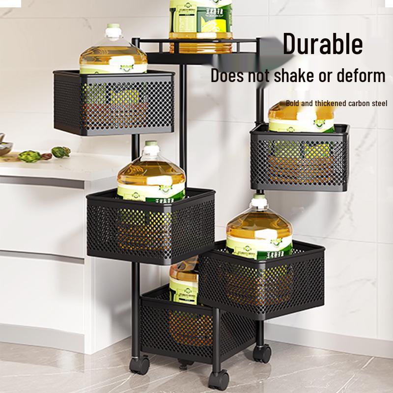 Drehbarer Multifunktionaler Küchenwagen mit Rädern - Bodenstehendes Mehrschichtiges Lagerregal für Snacks, Obst und Gemüse