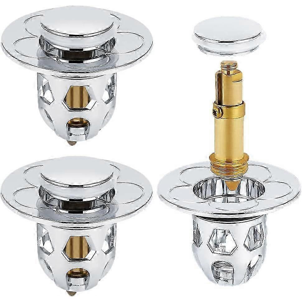Pop-Up Sink Drain, 2 Pack Universal Pop Up Sink Drain with Anti-Clogging Filter, Anti-Odor Hair Filter, for 34-40mm Holes 25-26s