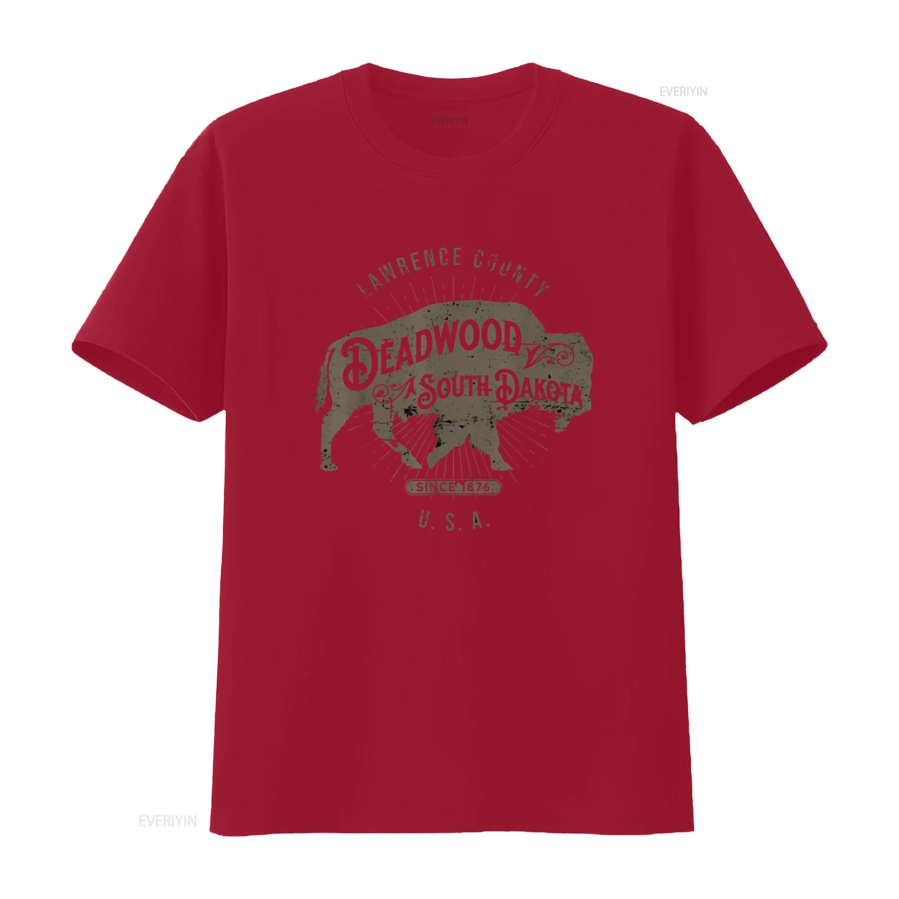 Deadwood South Dakota USA Distressed Bison Design Souvenir T Shirt vintage Washed Versatile designer clothes Slightly homme S