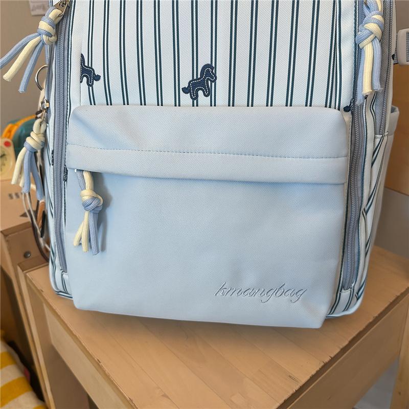 Striped Backpack with Horse Pattern and Front Pocket for School and Daily Use