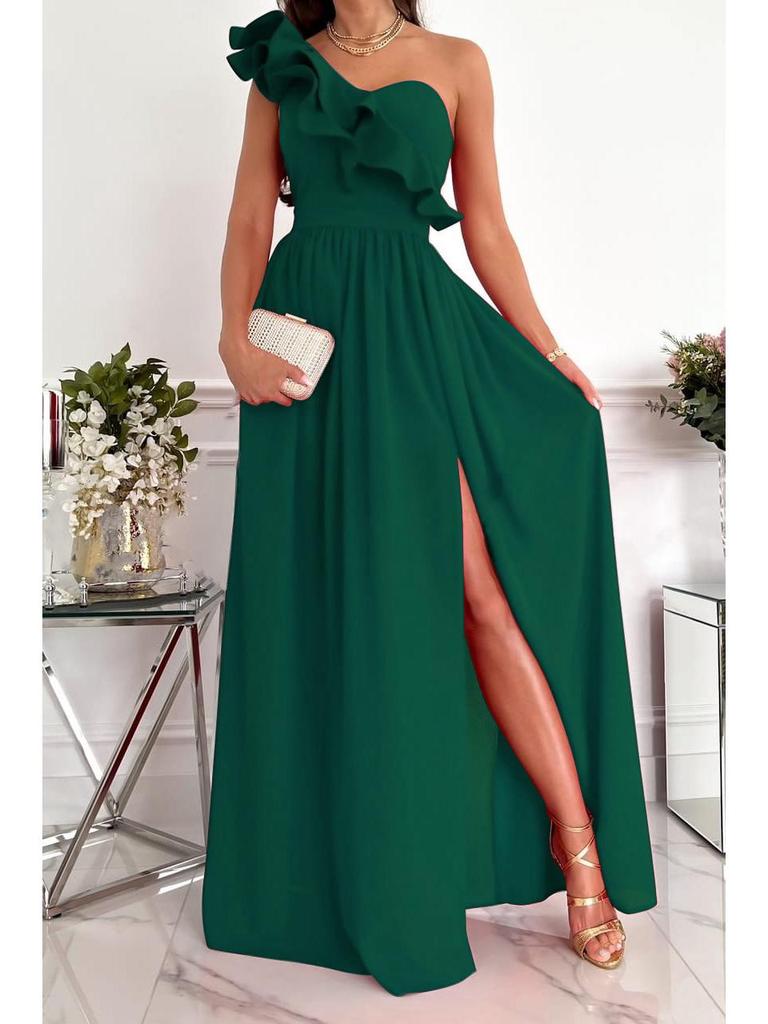 2022 Sleeveless Ruffle Hem Slit Dress - European & American Women's Style