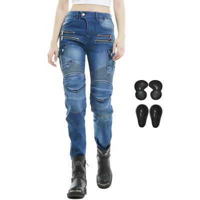 RENHE Winter Motorcycle Warm and Size XS Women's Pants, Comfortable, Fleece-Lined, Straight-Fit, Blue,