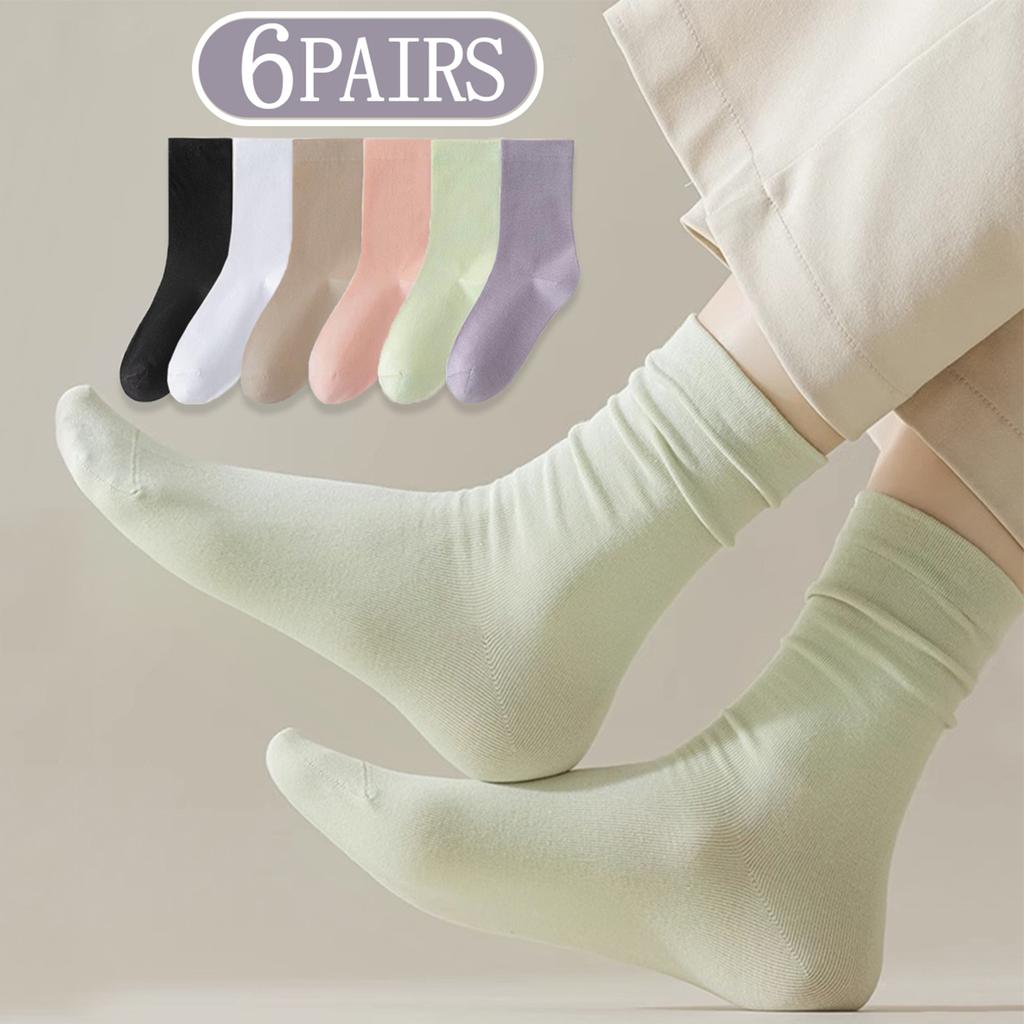 6 Pairs Women's Multicolour Crew Socks,  Slouch Socks, Elegant, Comfortable, Breathable, Moisture-Wicking