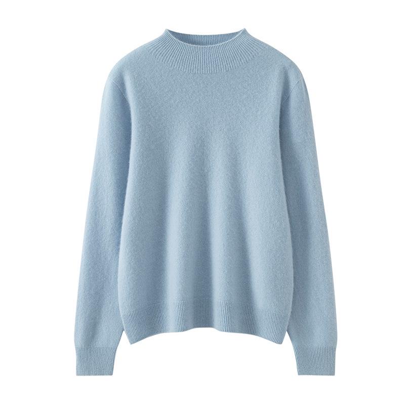 Women's Pure Cashmere Half-High Neck Pullover Sweater - Autumn/Winter Slim-Fit Knitwear