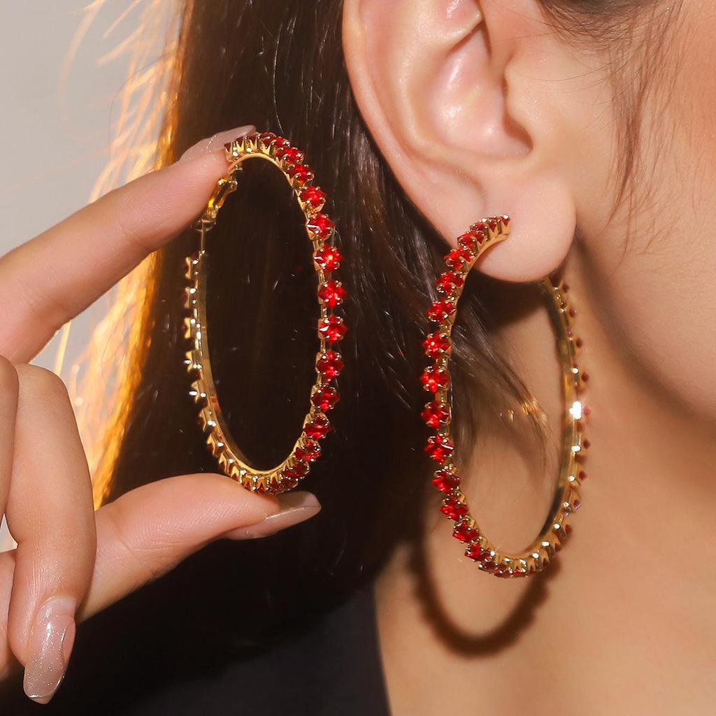 Luxury Rhinestone Hoop Earrings: Simple, Fashionable, and Exaggerated Design for Women