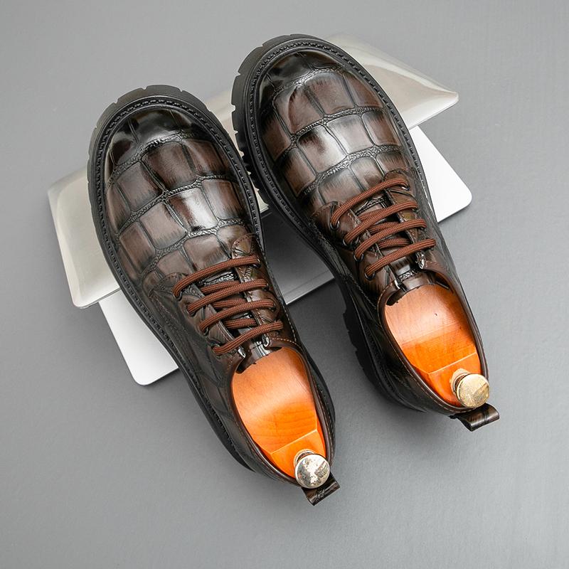 

Мода Модный бренд Мужские туфли дерби из крокодиловой кожи, удобная толстая подошва, весна, мужские, ретро, на шнуровке, деловые, повседневные, кожаные туфли 46 коричневый