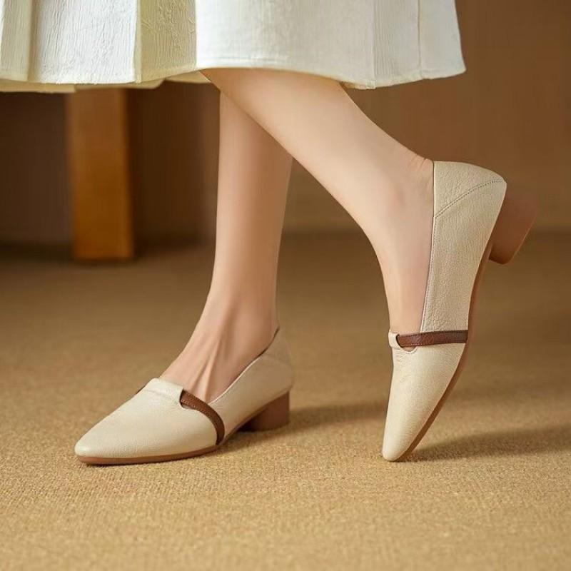 Pointed Single Shoes Women's New Fashionable Versatile Soft Leather Soft Sole Not Tired Feet Spring and Autumn Shallow Mouth