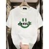European Size Men'S Heavyweight T-Shirt - Casual Crew Neck, Short Sleeve, Regular Fit, Summer Essential, White with Green Lettering, Lightweight
