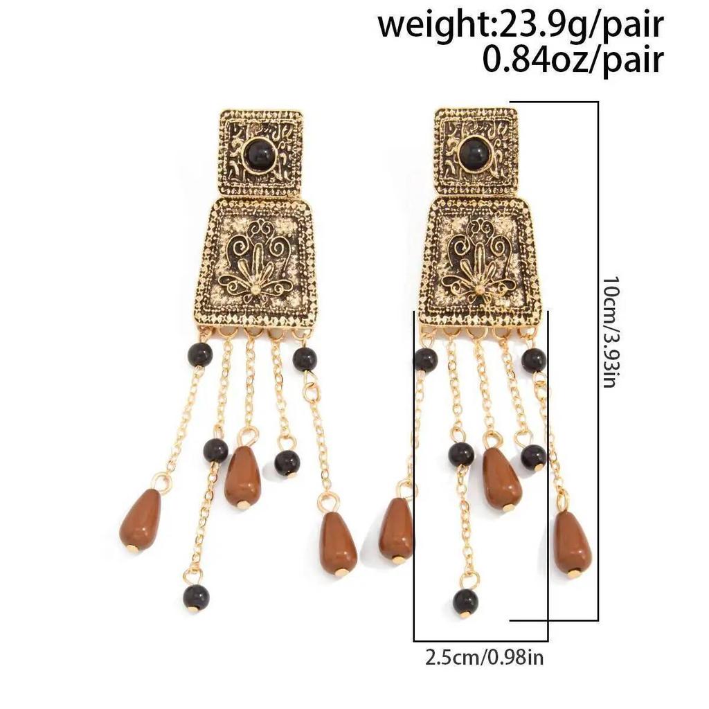 SHIXIN Vintage Carving Flower Geometric Drop Earrings for Women Luxury Water Drop Tassel Pendant Earrings Fashion Party Jewelry