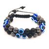 Men's Triple Protection Tiger Eye, Hematite & Black Agate Double Row Braided Bracelet