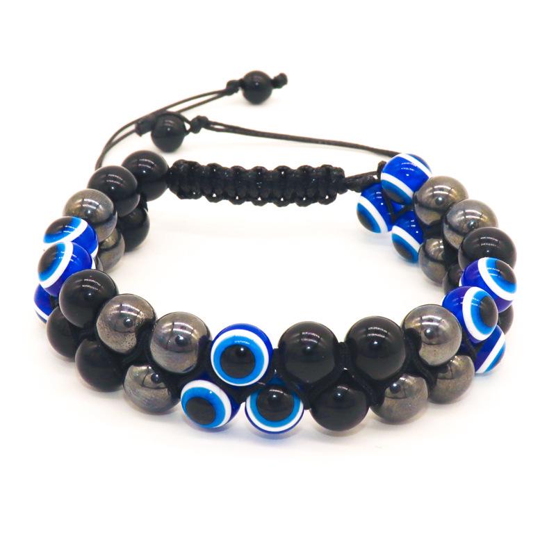 Men's Triple Protection Tiger Eye, Hematite & Black Agate Double Row Braided Bracelet