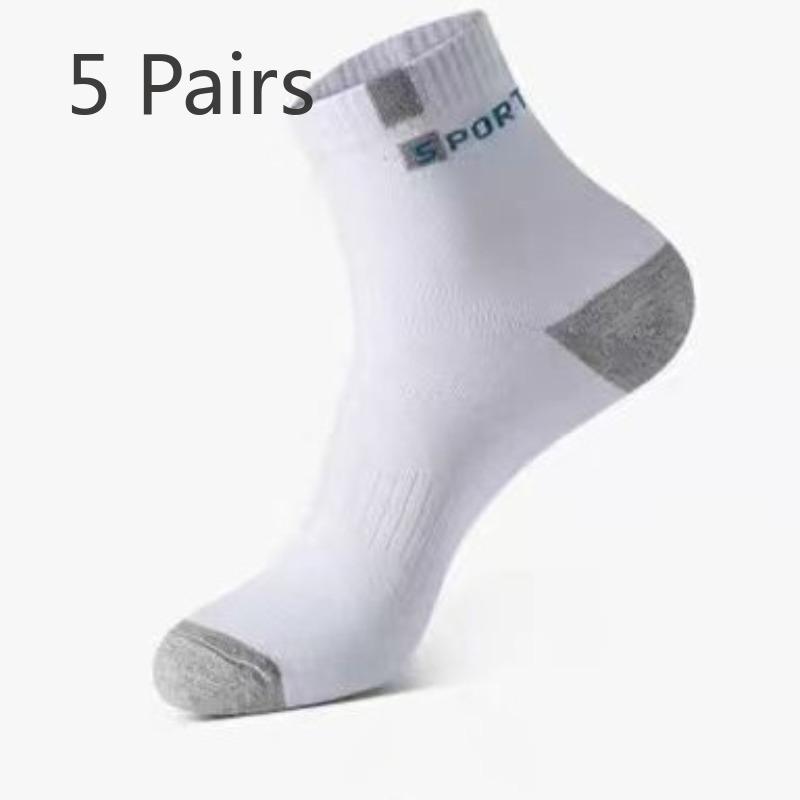 5 Pairs Socks Men's Summer ST Mid-calf Cotton Anti-odour Sweat Breathable Thin Socks Spring and Summer Sports Men's Socks Letters Short Socks