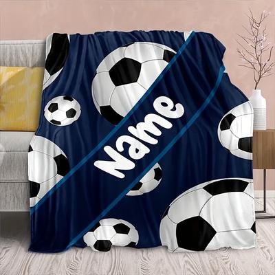 Personalisierte Fußball-Print Namens-Flanell-Überwurfdecke - Weich, Warm, Personalisiert für Couch, Bett, Reise, Camping, Wohnzimmer, Büro