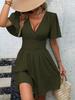 Summer Deep V-Neck Ruffle Sleeve Ruched Dress