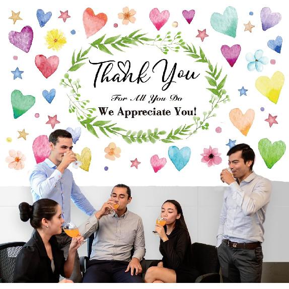Colorful We Appreciate You Banner Thank You for All You Do Backdrop Heart Flowers Sign for Doctor Nurse Teacher Pastor Staff Employee Retirement