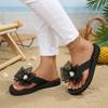 Women’s Summer Bowknot Toe Post Slide Sandals with Soft Sole and Decorative Flower Detail for Casual Outdoor Wear