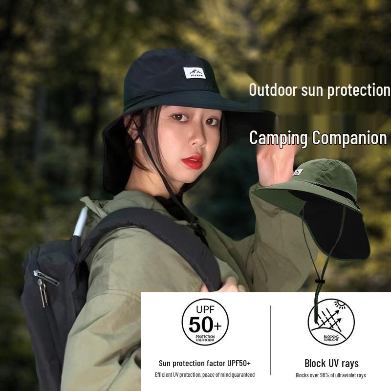 

UV Protection Wide Brim Summer Fishing and Cycling Hat with Shawl Adjustable чорний