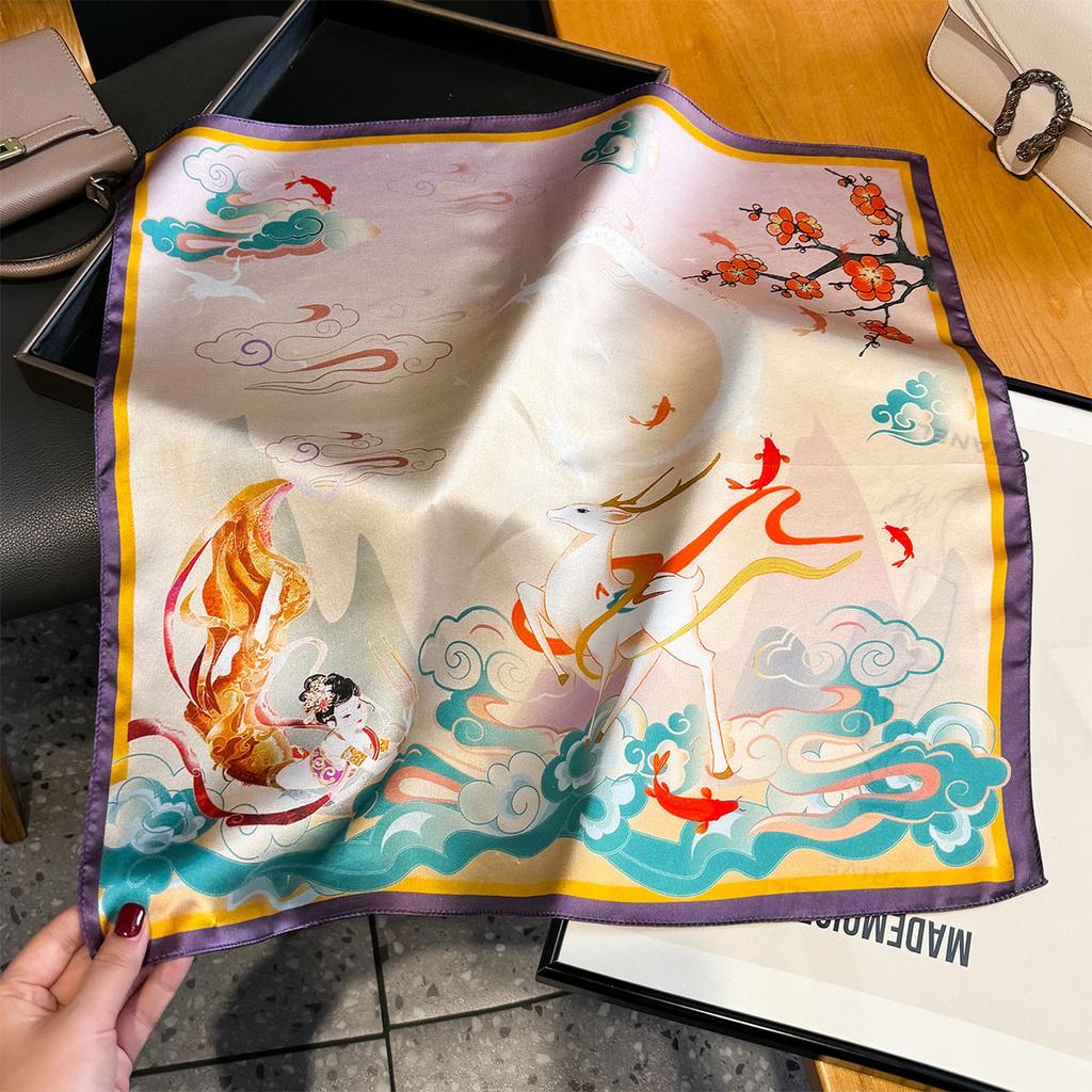 New Women Square 100% Natural Silk Scarf Foulard Bandana Lady Floral Neck Scarves for Hair Neckerchief Spring Bag Ties 53cm