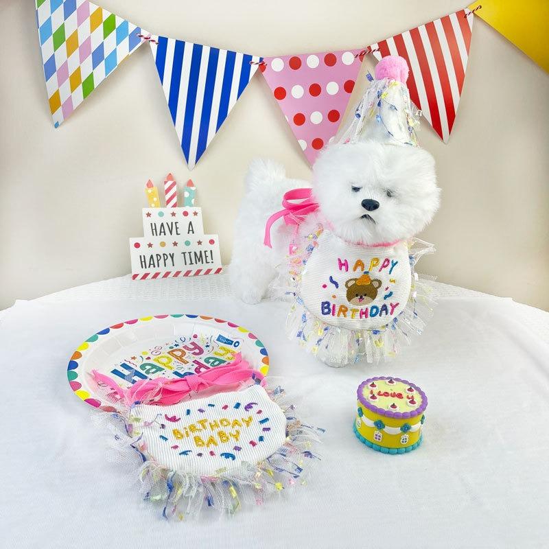 Cat and Dog Birthday Party with Lace Hats, Neckties Set, Cat and Dog Coats, Water Towels, Pet Accessories