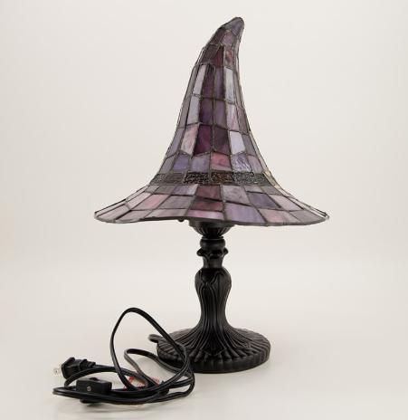 Stained Glass Witch Hat Table Lamp USB Plug In Mosaic Shade Decorative Accent Light for Home Office Party Holiday Decor