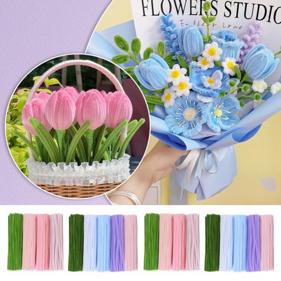 Pipe Cleaners Set for Crafts Pipe Cleaners Bouquets DIY Kit Pipe Cleaners Flowers Making Accessories Set for Greeting Cards Party Decorations
