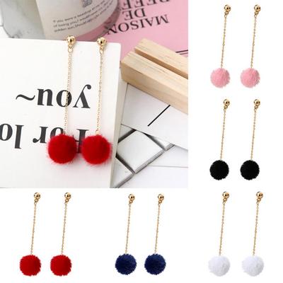 Pendientes colgantes largos con forma de bola esponjosa y concisa para mujer, adorno de joyería