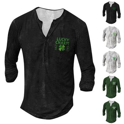Men'S Printed T-Shirt Outdoor Retro Button Loose Long Sleeve Top