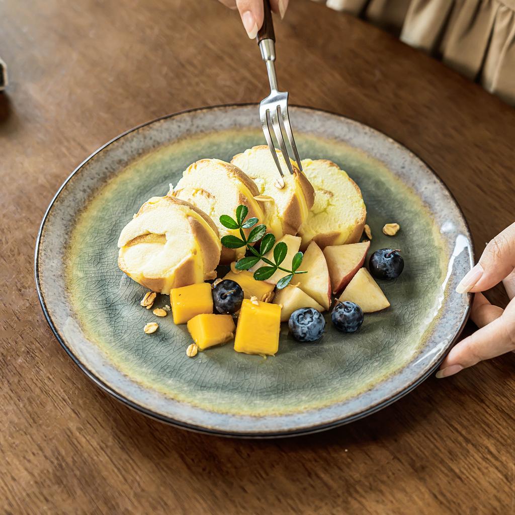 Retro Ice Crack Glaze Plate Ceramic Plate Characteristic High Value Dish Plate Household Round Salad Plate Breakfast Plate Tableware