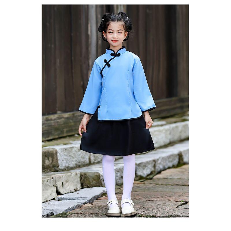 

Детский костюм в китайском стиле, костюм студента, костюм для выступления, костюм Чжуншаня для молодого мальчика на 4 мая, одежда для хора 61, костюм для декламации, женский Girl Tops Skirt Socks 140cm